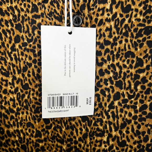FRAME The Standard Shirt XS Sand Leopard Print 100% Silk Button Down Long Sleeve - Picture 7 of 10